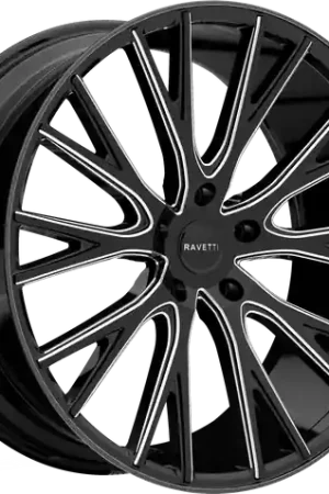 RAVETTI M12 5X120 22x9 +40 BLACK AND MILLED Worldwide Shipping