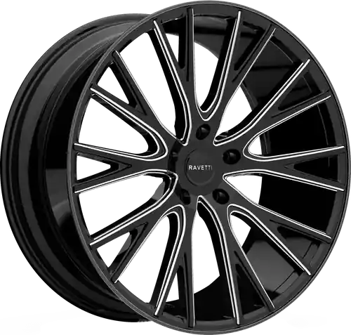 RAVETTI M12 5X120 22x9 +40 BLACK AND MILLED Worldwide Shipping