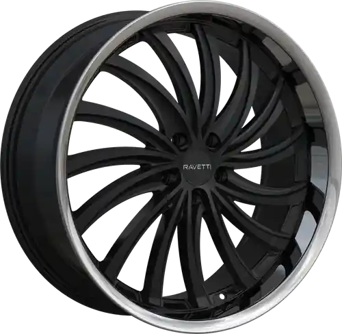 RAVETTI M15 5X120 22x9 +40 GLOSS BLACK STAINLESS LIP Worldwide Shipping