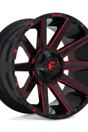 Final Sale Fuel 1PC D643 CONTRA 8X165.1 20X9 +1 GLOSS BLACK RED TINTED CLEAR