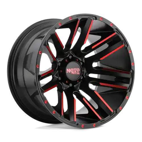 Top Rated Moto Metal MO978 RAZOR 5X127 22X12 -44 SATIN BLACK MACHINED RED TINT