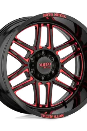 Fresh Stock Moto Metal MO992 FOLSOM 6X135 20X10 -18 GLOSS BLACK MILLED WITH RED TINT
