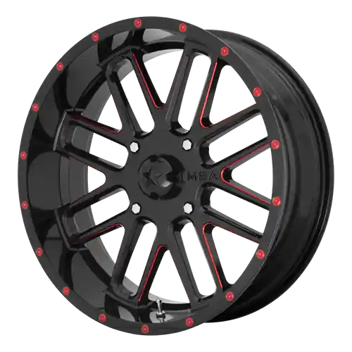 Hot Picks MSA Offroad Wheels M35 BANDIT 4X156 22X7 +0 GLOSS BLACK MILLED WITH RED TINT