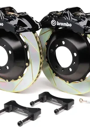 Budget Brembo Gran Turismo 6 Piston Front Brake Kit Black Slotted Rotors  - 2008-2014 Subaru WRX