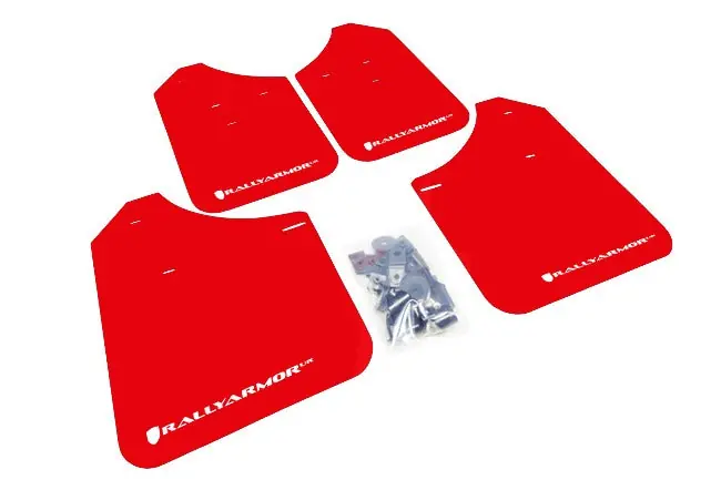 Rally Armor UR Mud Flap -  Red w/ White Logo - 2002-2007 Subaru WRX / STI RS 2.5i (Wagons Req. Mod.) Hassle-Free Returns