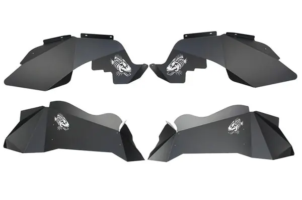 Last Chance Fishbone Offroad 07-18 Jeep Wrangler JK Logo Aluminum Inner Fenders - Black Powdercoat