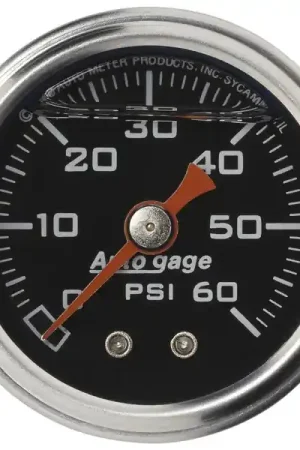 Place Order Autometer AutoGage 1.5in Liquid Filled Mechanical 0-60 PSI Fuel Pressure Gauge - Black