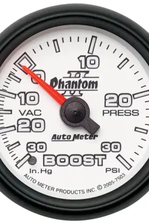 Autometer Phantom II 52.4mm Mechanical Vacuum / Boost Gauge 30 In. HG/30 PSI Time-Limited