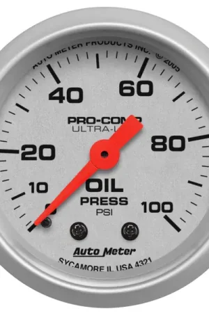 Autometer Ultra-Lite 52mm 0-100 PSI Mechanical Oil Pressure Gauge Today Only