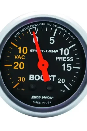 Warranty Included Autometer Sport-Comp 52mm 20 PSI Mechanical Boost Gauge