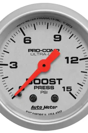 Autometer Ultra-Lite 52mm 0-15 PSI Mechanical Boost Gauge Fresh Stock