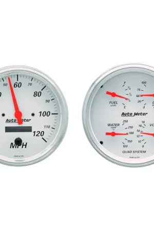 AutoMeter Gauge Kit 2 Pc. Quad & Speedometer 5in. Arctic White Buy Direct