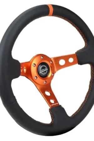 Factory Price NRG Reinforce Steering Wheel (350mm / 3in. Deep) Blk Leather, Orange Center Mark w/ Orange Stitching
