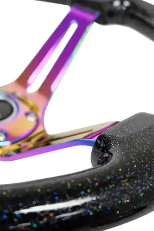 NRG Reinforced Steering Wheel (350mm / 3in. Deep) Blk Multi Color Flake w/ Neochrome Center Mark Don’t Miss Out