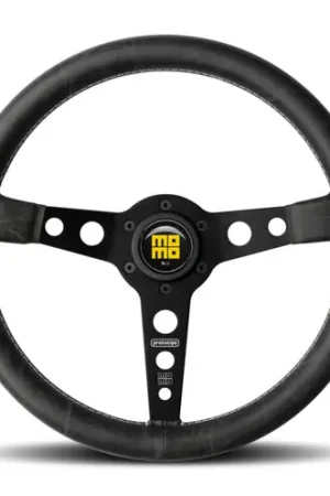 Momo Prototip Heritage Steering Wheel 350 mm - Black Leather/White Stitch/Black Spokes Cheap