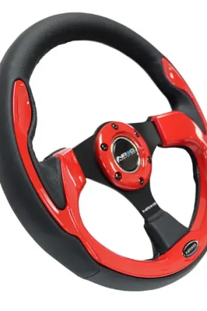 NRG Reinforced Steering Wheel (320mm) Blk w/Red Trim & 5mm 3-Spoke Save Now