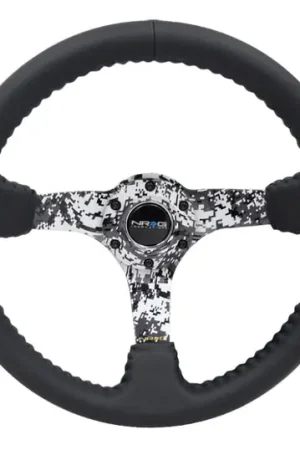 Original NRG Reinforced Steering Wheel (350mm / 3in. Deep) Blk Leather w/Hydrodipped Digi-Camo Spokes