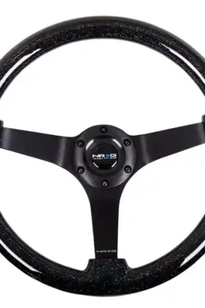 NRG Reinforced Steering Wheel (350mm / 3in Deep) Classic Blk Sparkle Wood Grain w/Blk 3-Spoke Center Free Shipping