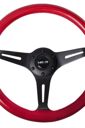 Deal NRG Classic Wood Grain Steering Wheel (350mm) Red Pearl/Flake Paint w/Black 3-Spoke Center
