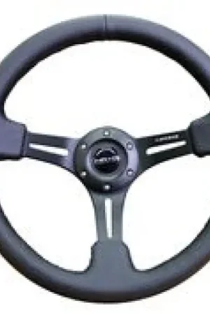 Original NRG Reinforced Steering Wheel (350mm / 3in. Deep) Black Leather w/ Black Stitching