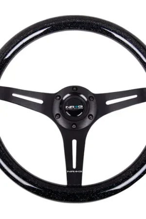Genuine NRG Classic Wood Grain Steering Wheel (350mm) Black Sparkled Grip w/Black 3-Spoke Center