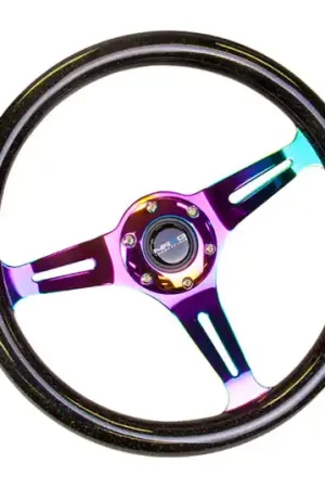 NRG Classic Wood Grain Steering Wheel (350mm) Black Sparkle/Galaxy Color w/Neochrome 3-Spoke Best Price