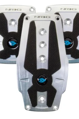 Fast Shipping NRG Brushed Aluminum Sport Pedal M/T - Silver w/Black Rubber Inserts