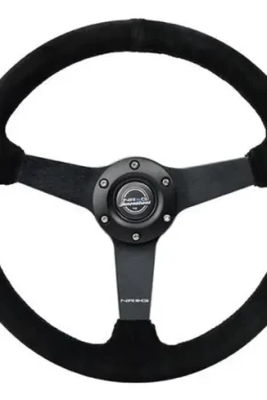 NRG Sport Steering Wheel (350mm / 1.5in Deep) Black Suede/Black Stitch w/Matte Black Solid Spokes Low Price