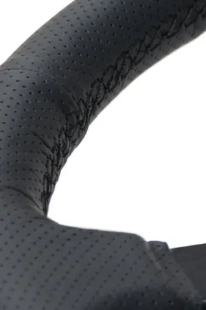 NRG Sport Steering Wheel (350mm / 1.5in Deep) Black Leather Black Stitch w/Matte Black Solid Spokes New Arrival