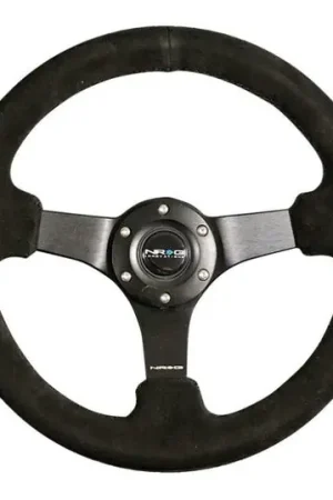 Instant Buy NRG Reinforced Steering Wheel (330mm / 3in Deep) Blk Suede w/Criss Cross Stitch w/Blk 3-Spoke Center