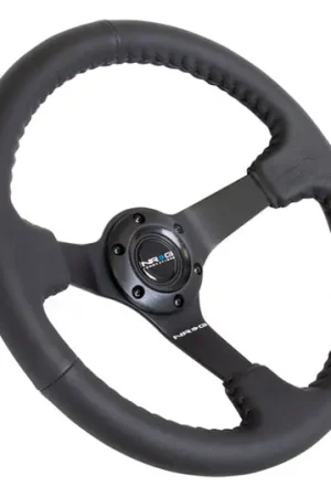 Flash Sale NRG Reinforced Steering Wheel (350mm / 3in. Deep) Bk Leather w/Bk BBall Stitch (Odi Bakchis Edition)