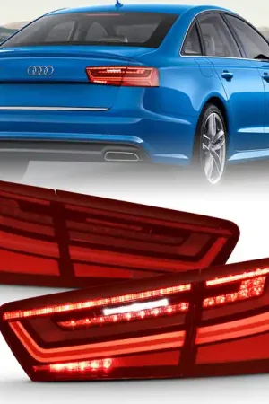 Seasonal Sale ANZO 2012-2018 Audi A6 LED Taillight Black Housing Red/Clear Lens 4 pcs (Sequential Signal)