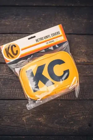 KC HiLiTES Retro 5in x 7in Rectangular Yellow Vinyl Light Cover w/ Black KC Logo (Pair) Final Sale