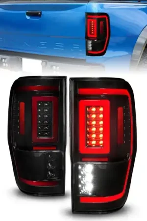 ANZO 19-22 Ford Ranger Full LED Taillights w/ Lightbar Sequential Signal Black Housing/Smoke Lens Express Delivery