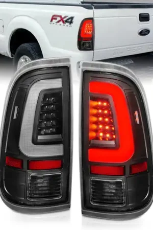 ANZO 2008-2016 Ford F-250 LED Taillights Black Housing Clear Lens (Pair) Modern