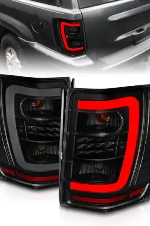 Limited Time ANZO 1999-2004 Jeep Grand Cherokee LED Tail Lights w/ Light Bar Black Housing Smoke Lens