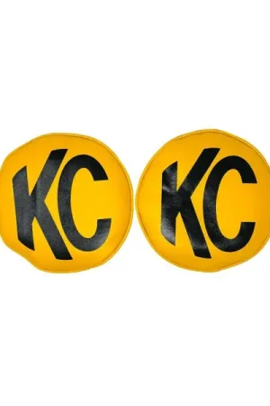 KC HiLiTES Retro 8in Round Yellow Vinyl Light Cover w/ Black KC Logo (Pair) Warranty Included