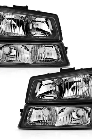 ANZO 2003-2006 Chevy Silverado Crystal Headlight w/ Signal Light Black Amber (4 pcs) Sale