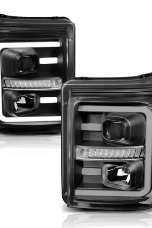 Crafted ANZO 2011-2016 Ford F250 Projector Headlights w/ Plank Style Switchback Black w/ Amber