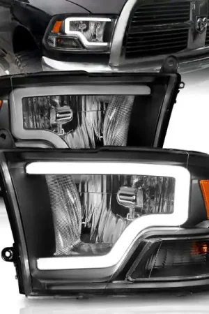 ANZO 2009-2018 Dodge Ram 1500 Crystal Headlights w/ Light Bar Black Housing Limited Offer