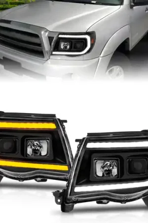 Bargain ANZO 05-11 Toyota Tacoma Projector Headlights w/Light Bar Switchback Black Housing