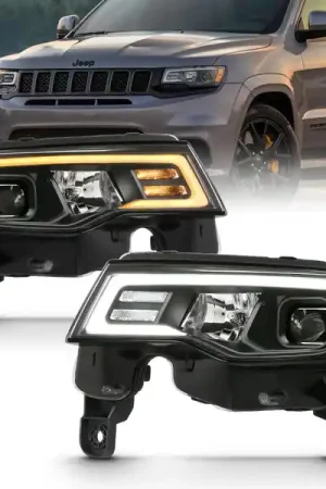 Today Only ANZO 2017-2018 Jeep Grand Cherokee Projector Headlights w/ Plank Style Switchback - Black w/ Amber
