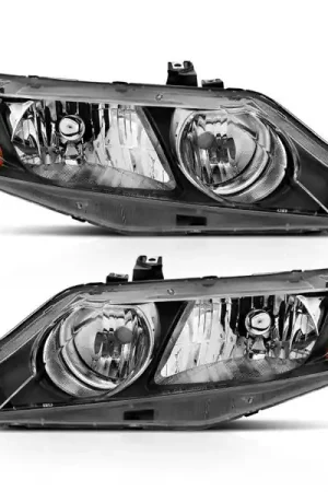 Seasonal Sale ANZO 2006-2011 Honda Civic 4 Door Crystal Headlight Black Amber (OE Replacement)