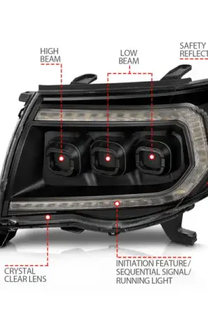 ANZO 05-11 Toyota Tacoma Full LED Projector Headlights White DRL/Init/SeqSig Black - Pair Mega Sale