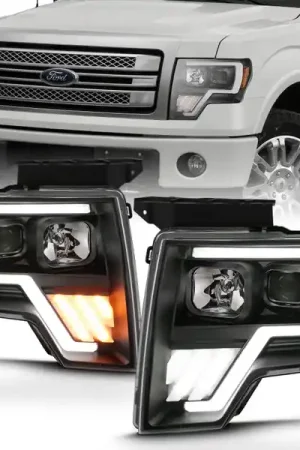 ANZO 2009-2013 Ford F-150 Projector Light Bar G4 Switchback Headlights Black Amber Big Sale