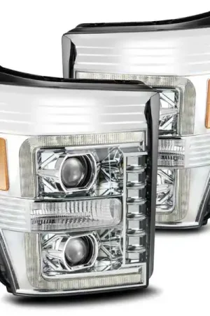 Final Sale AlphaRex 11-16 Ford F-350 SD LUXX LED Proj Headlights Plank Style Chrm w/Activ Light/Seq Signal/DRL