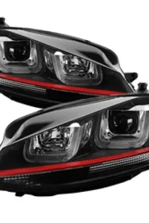 Big Sale Spyder Volkswagen Golf VII 14-16 Projector Headlights DRL LED Red Stripe Blk PRO-YD-VG15-RED-DRL-BK