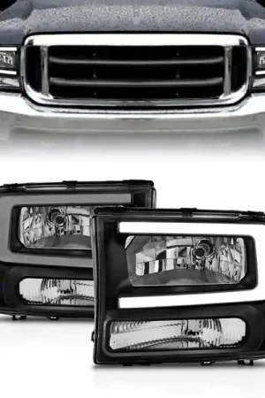 Wholesale ANZO 99-04 Ford F250/F350/F450/Excursion (excl. 99) Crystal Headlights - w/ Light Bar Black Housing