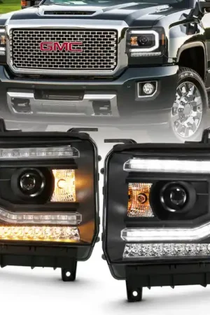 ANZO 2016-2019 GMC Sierra 1500 Projector Headlight Plank Style Black w/ Sequential Amber Signal Markdown