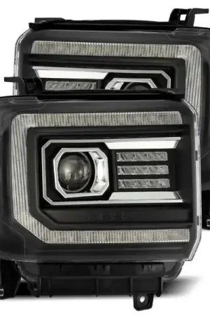 AlphaRex 14-18 GMC Sierra LUXX LED Proj Headlights Plank Style Black w/Activ Light/Seq Signal/DRL Original